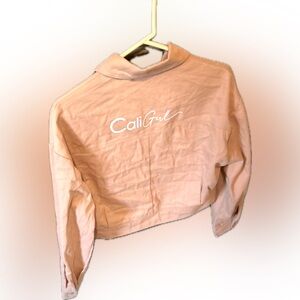 90s Cali Girl Embroidered Peach Denim Cropped Jacket / 90s Style / Size S